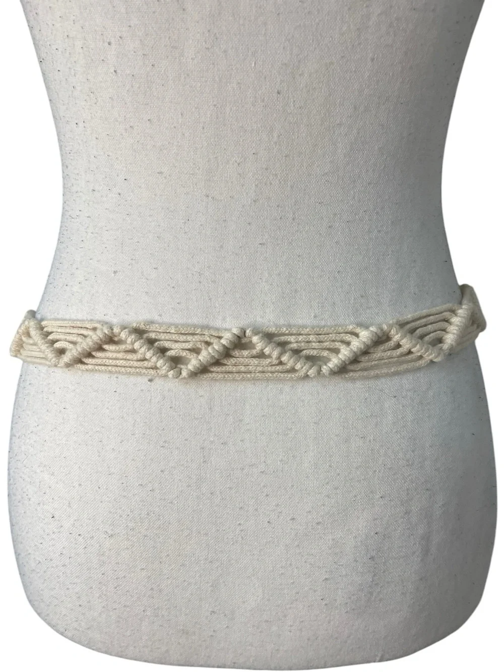 Zara Macrame Rope Belt with Wooden Buckle Cream